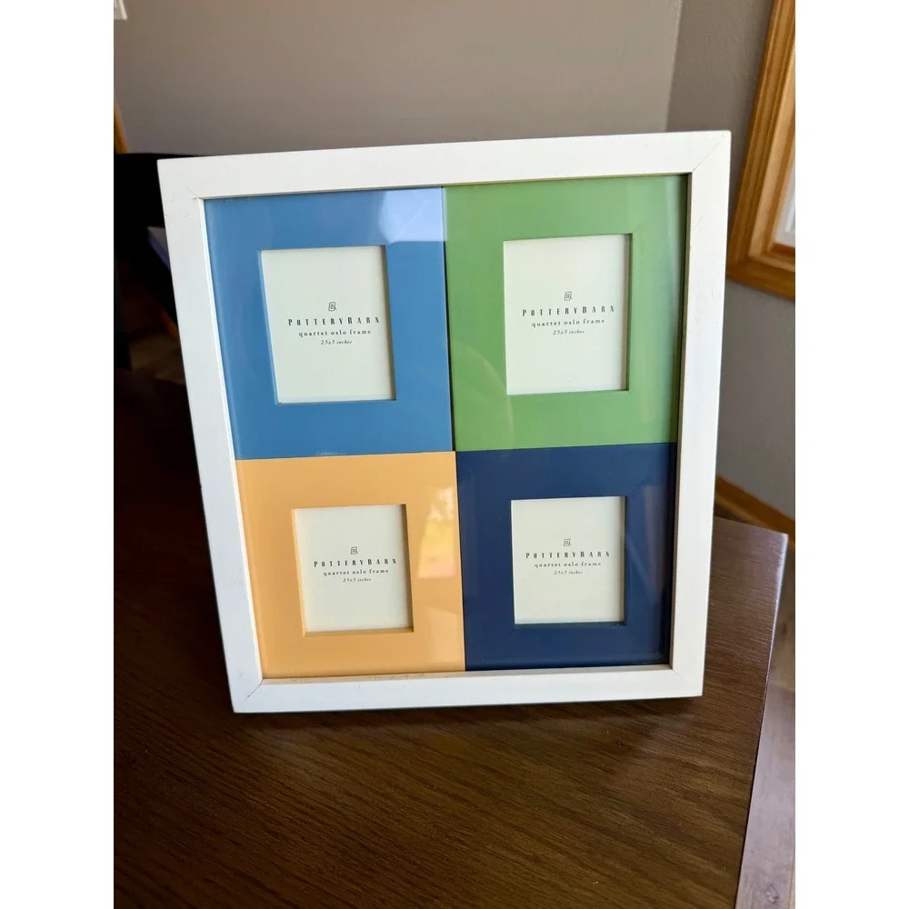 Pottery Barn Quartet Oslo Frame White Multi Color 4 Opening Collage 2.5x3 Photo